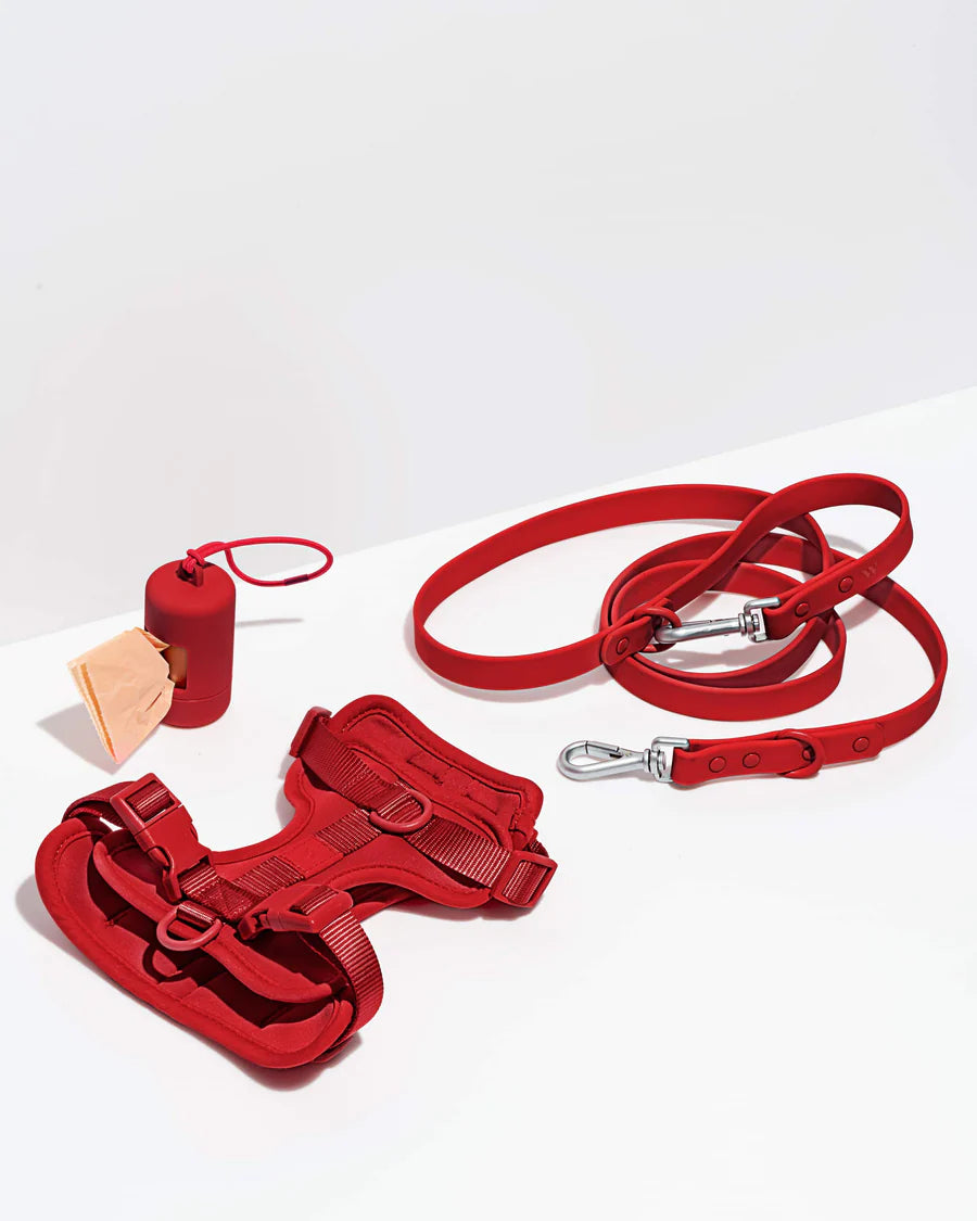 Adjustable Nylon Oxford Pet Leash Set - No-Pull Dog Harness Vest with Reflective Ribbons - Red
