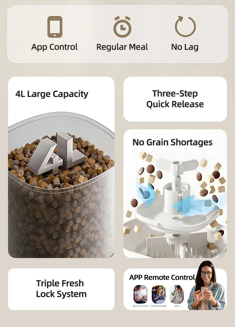 Cross-border New Automatic Feeder Cat 4L Smart Remote Control App Control Timing Quantitative Pet No Food Jam Dog