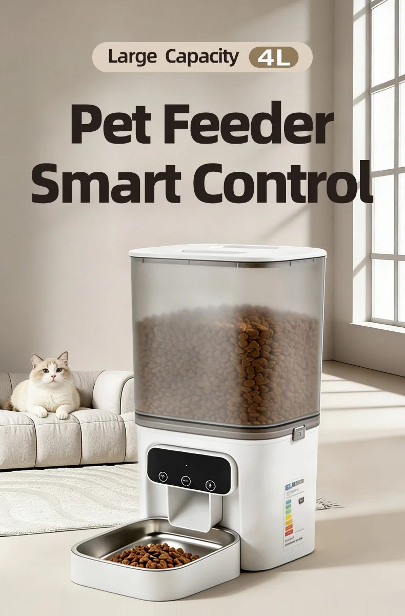Cross-border New Automatic Feeder Cat 4L Smart Remote Control App Control Timing Quantitative Pet No Food Jam Dog